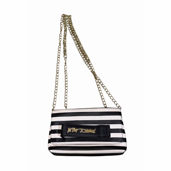 Betsey Johnson Small Shoulder/Crossbody Bag Black & White Striped - Picture 2 of 4